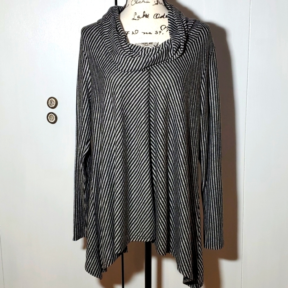 Jones New York| Women's Black/Gray Striped Cowl Neck Sweater Flowy Neutral Sz.1X